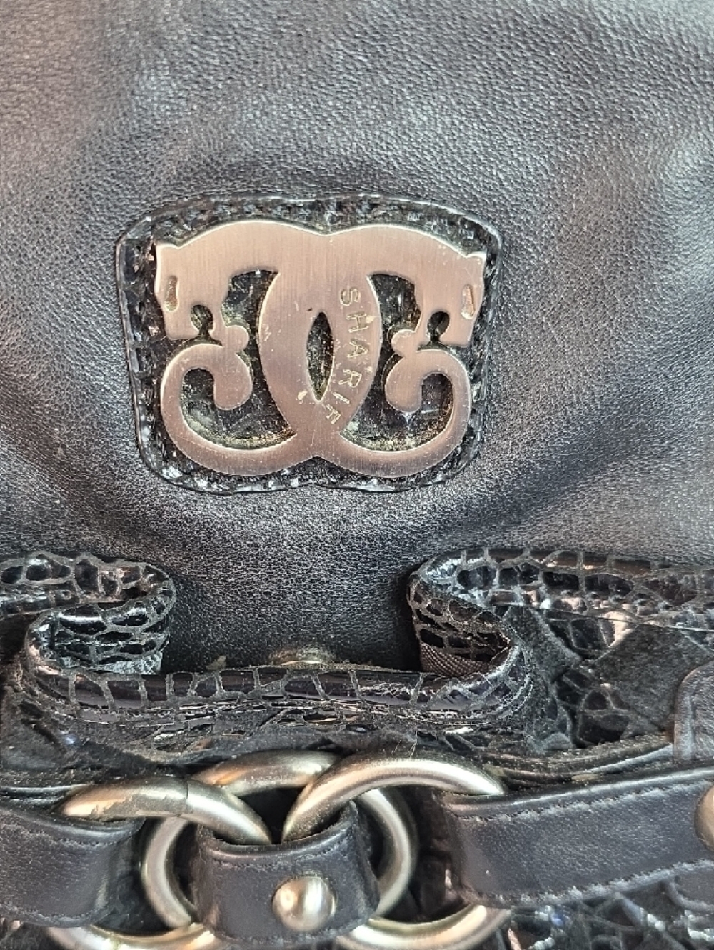 Sharif 1827 Black Braided-Handle Tote with Woven Front - Picture 2 of 10